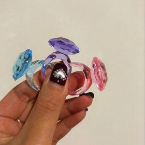 Cluster Rings Ins Transparent Purple Acrylic Resin Acetic Acid Irregular Knuckle Finger Piercing Trendy Korean Fashion Party Jewelry