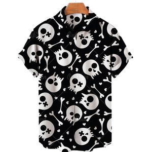 Camicie casual da uomo Camicia da uomo estiva Vintage Horror Skull Print Camicia hawaiana Risvolto Casual Holiday Fashion Manica corta Top in cotone Abbigliamento maschile 230619