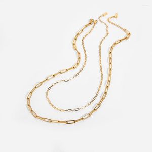 Chains 18K Gold Plated Stainless Steel Oval Chain Stacker Necklace Stylish Metal Choker For Women Waterproof Jewelry