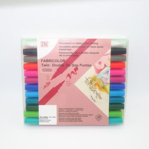 Akvarellborste Pennor Zig Kuretake Fabric Marking Brush TC-4000 FabricColor Double Point Diy Fabric 24 Color Japan 230619