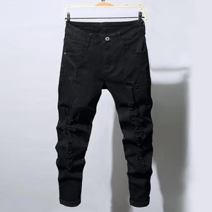 Men's Jeans Men Slim Biker Ripped Long Denim Trousers Skinny pocket Young Man Jogging Pants Destroyed Stretchy Black 230619