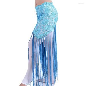 Roupa de palco Dança do Ventre Cachecol Glitter Franja Triângulo Enrole Cinto Brilhante Saia Dancewear Para Mulheres Roupa Acessório Com Borla Lantejoulas