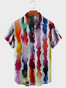 Erkekler sıradan gömlekler erkek patchwork retro çizgili üstler y2k düğme ve kadın yaz sokak kıyafetleri