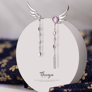 Clip-on Screw Back Thaya Tassel Silver Color Earring Dangle Silver Needle Feather Crystal Earring Japanese Stylish Women Earring Party Fine Jewelry 230617
