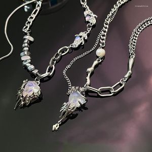 Pendant Necklaces Y2K Jewelry Purple Heart Rhinestone Necklace For Women Fashion Punk Vintage Design Korean Charm 90s Aesthetic