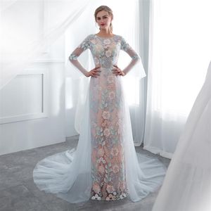 Robe de mariage Bunte Stickerei Boho Brautkleid Blaue Kleider Bunte Brautkleider Lange Ärmel Rob Robe mariee 23E010324I