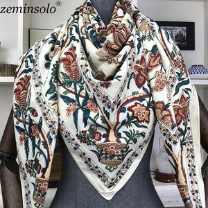 Cachecóis 100% Seda Cachecóis Femininos Grandes Xales Estampados Florais Estolas Quadradas Bandana Marca de Luxo Lenços Lenços Foulard Feminino 130*130cm 230619