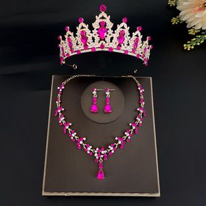 Pins Brooches Fashion Crystal Tiaras Crowns Bride Wedding Jewelry Set Crown Necklace Earring For Women Accessories Diadem Headdress 230619