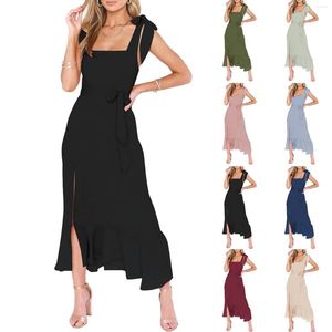 Casual Dresses Women'S Elegant Ruffle Slit Formal Midi Wedding Guest Graduation Gowns Summer Vestidos