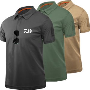 Other Sporting Goods Daiwa Thin Short Sleeve Lapel Fishing T-Shirt Men Summer Breathable Quick Dry Polo Fishing Tee Solid Tactics Fishing Shirts 230617