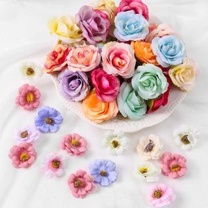 Dried Flowers 80PC Artificial Head Rose Plum Fake For Home Decor Wedding Marriage Decoration DIY Bride Hair Wreath Accessories