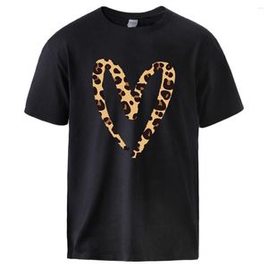 Herr t-skjortor ihåliga ut leopardtryck kärlek korta ärm män alla matchar o-hals t-shirt bomulls andningsbara mode toppar dagliga kreativa tee