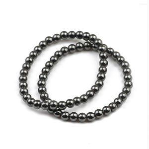 Link-Armbänder, 6 mm, schwarze runde Perlen, neutrales handgefertigtes Armband, natürlicher Hämatit-Stein, Sommer-Modeschmuck für Partykleidung