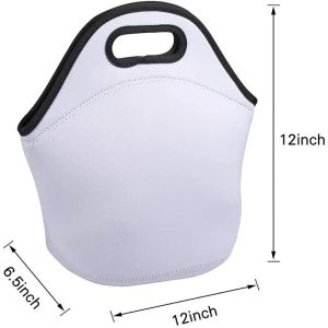 Sublimation Lunch Bags Blanks White Reusable Neoprene Tote Handbag Insulated Soft DIY School Home Bag