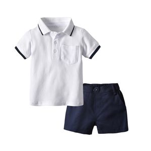 Kleidungssets für Kinder, Poloshirts, Shorts für Jungen, Sommer, Baumwolle, solide, kurzärmelige Oberteile, kurze Hosen, lässige Kleidungssets für Kinder, Ausverkaufskleidung 230617