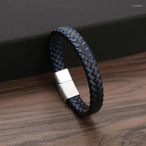 Charm Bracelets Classic Luxury Blue Simple Buckle For Stainless Steel Leather Men's Bracelet Braided Rope Bangles Jewelry Wholesale