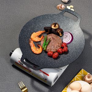 BBQ Tools Accessories Korean Grill Pan with Nonstick Round BBQ Griddle Compatible for Induction Gas Stove Electric Cooktop Kitchen Utensils With Free 230617