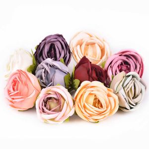 Dried Flowers 5Pcs Silk Rose Artificial Flower Head 5cm Fake For Wedding Home Decoration Accessories DIY Bridal Wreath Scrapbook Craft