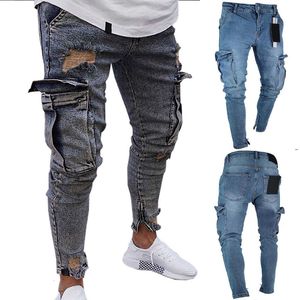 Мужские джинсы плюс размер S-4XL Мужские черные карманные джинсы Jogger Casual Fashion Elastic Slim Denim Pants Streetwear Hip Hop Biker 230619