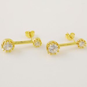 Stud Earrings Fashion Yellow Gold Color Round Shape With Clear CZ For Women 24k Jewelry High Quality