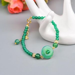 Charm Bracelets Elegant Simple Green Peace Buckle Bracelet Temperamental Exquisite Agates Beads Strand Super Fairy Gift