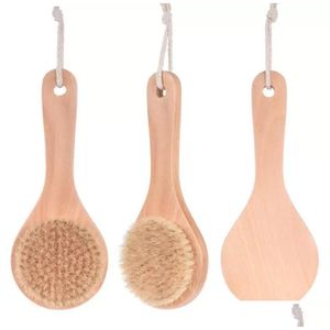 Brosses de bain Éponges Épurateurs Peau sèche Brosse pour le corps avec manche court en bois Poils de sanglier Douche Épurateur Exfoliant Masr Fy5312 Dh8L2