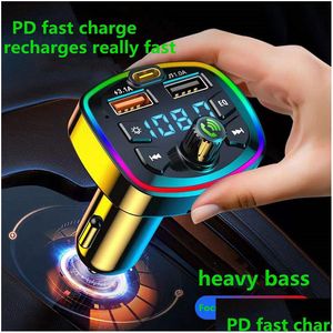 Outros acessórios interiores Car Fm Transmitter Bluetooth 5.0 Charger Mp3 Music Player Pd 18W Typec Dual Usb 4.2A Colorf Ambient Light Dhbjh