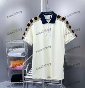 Xinxinbuy Men Designer Tee Tシャツ23SS反射肩リボンダブルレターJACQUARDショートスリーブコットン女性ブラックホワイトアプリコットS-XL