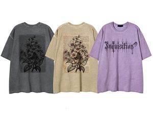 Мужские футболки уличная одежда ретро вымытая футболка винтажные цветы графики хип -хоп свободная футболка хлопковые мужчины хараджуку цветочные футболки Tops Tees 230619