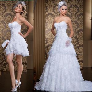 Spring Strapless Ruched Tiers Short Bridal Dress Gowns With Detachable Skirt Vintage Two Pieces Lace Wedding Dresses vestidos novi320p