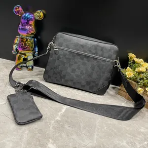 Handtasche Mann Umhängetaschen Luxus M6944 TRIO Desinger Messenger Bag Eclipse Reverse Canvas 3-teiliges Set Leder Umhängetaschen mit Geldbörse Brieftasche Clutch schwarz grau