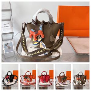Ladies Durable Drawstring High Quality Leather Designer Fashion Bags Top Handle Handbag Artwork Two-tone Shopping Purses 20cm