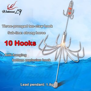 Fiskekrokar Summer Ten-Claw Hook Anchor Fish Hook Explosion-Proof Large Carbart Fish Hook Outdoor Fishing Equipment Accessories 230619