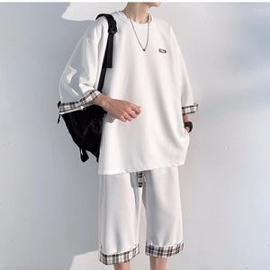 Men's Tracksuits 2023 Spring Summer Men's T-shirts Women Oversized Loose Plaid Seven Sleeves T-shirt And Casual Shorts Fashion Short