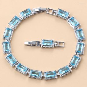 Link Bracciali Articoli 925 Mark Gioielli in argento Bracciale in pietra blu Braccialetto per le donne Regalo Costume da sposa a 13 colori