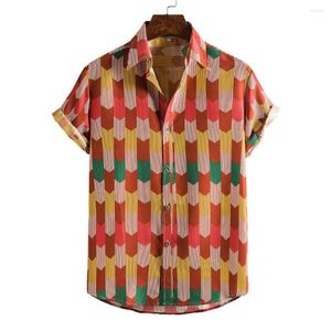 Men's Casual Shirts Men's Plus Size Loose Summer Short Sleeve Shirt Vintage Striped Hawaiian Beach Male Blouse For Men 2023