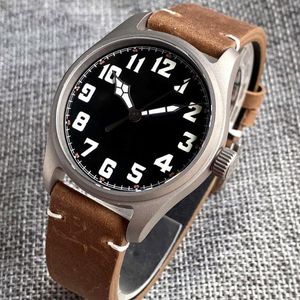 Wristwatches 39mm Titanium Material Case 200m Diving Automatic Watch For Men Sapphire Glass Screw Crown Leather Strap Luminous