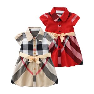 Mädchenkleid, modisches kariertes Hemdkleid für Mädchen, einreihiges Kinder-Partykleid mit Schärpen, Herbst-England-Kleidung für Mädchen von 1–6 Jahren