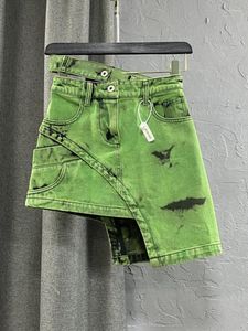 Gonne Design a vita doppia personalizzato da donna Gonna di jeans a trapezio verde Ragazza asimmetrica Abbigliamento donna moda coreana corta