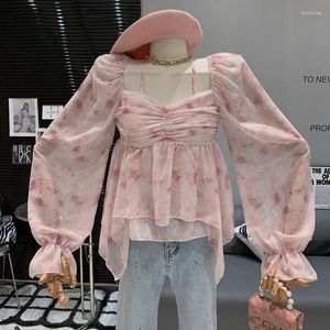 Women's Blouses DUOFAN Chiffon Shirts Off Shoulder Square Neck Lantern Sleeve Lady Summer Hanging Long Short Open Collar Top