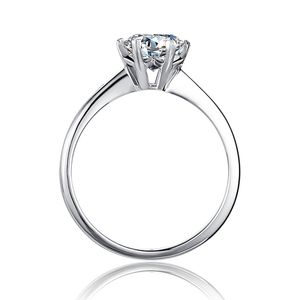 Elegante klassische echte 925 Sterling Silber Fingerringe Schmuck Kristall Kubikzircone 1ct Moissanit Ring 6 Krallen Frauen Hochzeit Anillos kostenloser Versand M01A