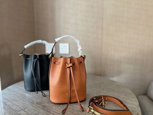 Bucket bag mirror quality genuine leather metal sequin pattern women's shoulder bag drawstring opening design minimalist designer luxury bag