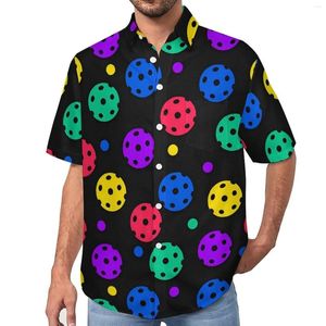 Men's Casual Shirts Ball Print Blouses Male Colorful Pickleball Hawaii Short Sleeve Printed Funny Oversized Vacation Shirt Gift Idea