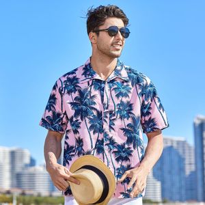 Mäns avslappnade skjortor sommar andas Hawaiian skjortor män kokosnöt träd tryckt kort ärmknapp ner semester kemis homme plus storlek 3xl 4xl 5xl 230619