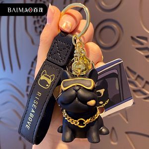 Wholesale super cool Bulldog keychain for men and women cute creative resin dog key chain bag pendant