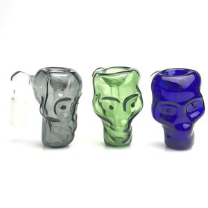 2,4 Zoll bunte Mini-Glas-Aschefänger-Bong-Schüssel mit 14 mm männlichem 90-Grad-Schwarz-Blau-Grün-dickem Pyrex-Rauchschädel-Glasschüsseln-Wasserpfeifen