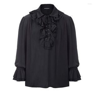 Erkekler Elbise Gömlekleri Siyah Dantel Yukarı Fırfırlar Yatak Parlaması Kolları Rönesans Rönesans Korsan Cosplay Retro Gotik Gömlek Ortaçağ Viktorya Üstü