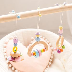 Rattles Mobiles 3pcs Baby Wooden Pendant Colorful Ring-Pull Beech Ring Baby Play Gym Wooden Teether BPA Free For Crib Rattle Pendant Toys Gifts 230617