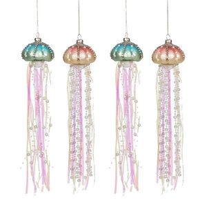 Christmas Decorations 4 Pack Tree Pendant Glass Jellyfish Ornaments Jewels Pearls Coastal Hanging Decor 230619