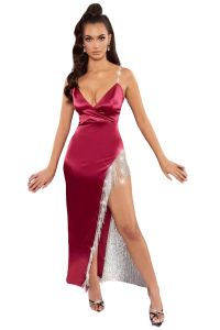 Sexy rote Meerjungfrau-Abendkleider mit Rüschen und Perlen, elegantes Sweep-Zug-Satin-Abendkleid, Robe De Soiree, formelles Partykleid